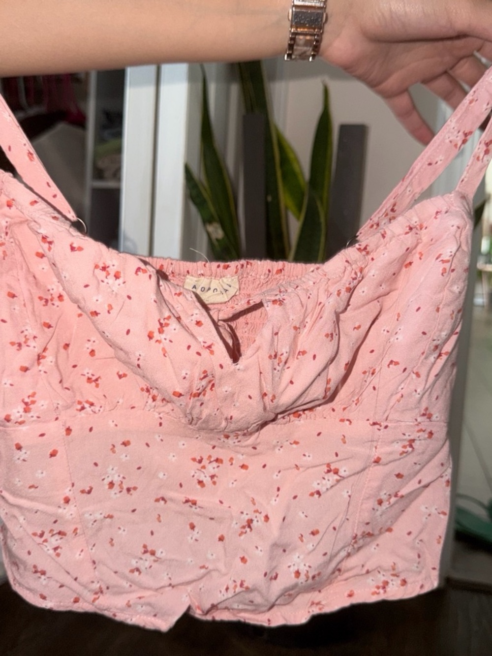 Aeropostale Pink Floral Cropped Cami with Red Accent
